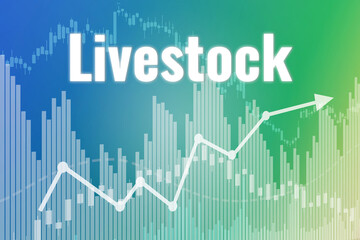 Financial market sector Livestock on blue and green finance background from graphs, charts. Trend Up and Down. 3D render