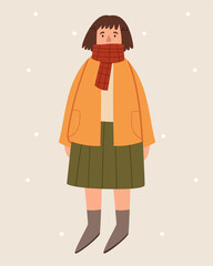 Girl with short hair in autumn clothes. Scandinavian style.