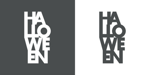 Banner con texto Halloween en vertical en fondo gris y fondo blanco