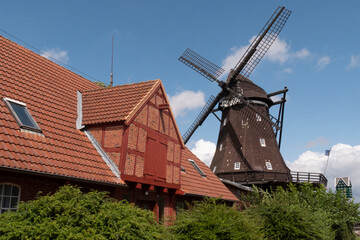 Fototapeta na wymiar historic, german windmill on island Fehmarn, Germany