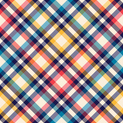 Gingham check plaid pattern in colorful blue, red, yellow, beige. Seamless vichy gingham check vector for flannel shirt, dress, duvet cover, other spring summer autumn winter fashion textile print.