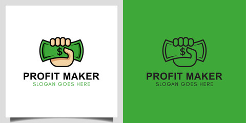 Business profit maker money dollar with hand icon vector design for finance logo, investment, make money online logo design - obrazy, fototapety, plakaty