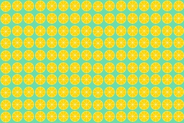 Fresh lemon slices pattern on green background. Summer minimal idea concept.