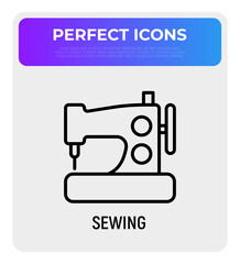 Sewing machine thin line icon. Modern vector illustration for tailor logo.