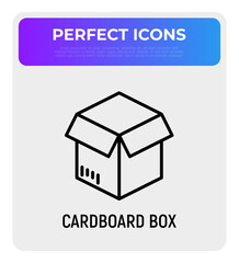 Open cardboard box thin line icon. Packaging for delivery service. Modern vector illustration.