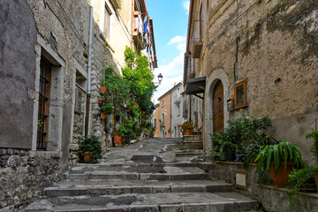 Fototapeta na wymiar A narrow street of San Lorenzello, a medieval town of Benevento province, Italy.