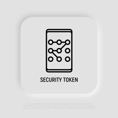 Security token, graphic key on smartphone thin line icon. Modern vector illustration.