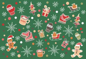 Winter time doodle illustration. Christmas doodle drawing. Modern style New Year illustration. Hand sketched poster, banner, postcard, card template, T-shirt, shirt. Vector EPS 10. Winter time