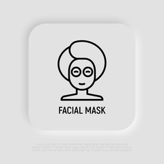 Woman with facial mask thin line icon. Modern vector illustration of SPA procedure.