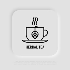 Cup with herbal tea thin line icon. Modern vector illustration.