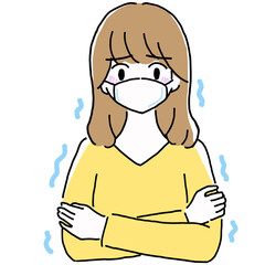 Illustration of a woman in a young mask with chills