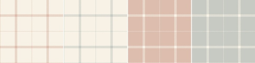 Plaid pattern windowpane in soft grey, beige, pink. Classic seamless thin tartan check background for autumn winter flannel shirt, scarf, skirt, dress, jacket, other modern fashion textile design.