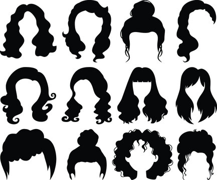 Woman hairstyle wigs vector halloween haircut and female fake hair style or bob wig illustration hairdressing or haircutting  on white background
