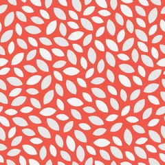 Deurstickers Rood Rood naadloos patroon met witte bladeren