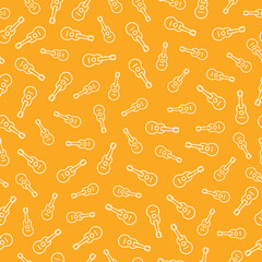 Yellow seamless pattern with white ukulele icons