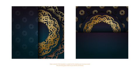 Brochure template with gradient blue color with vintage gold ornament for your congratulations.