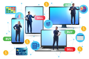 Online currency trading concept with business people