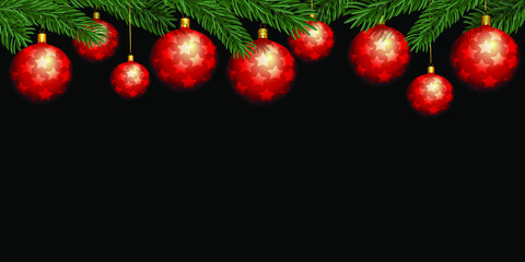 Red Christmas balls on fir branches