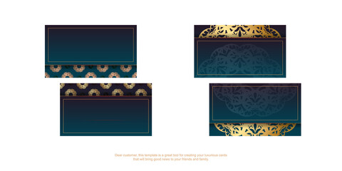 Gradient blue business card with luxurious gold ornaments for your personality.