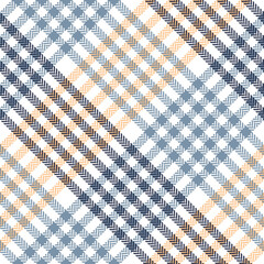 Abstract textile check pattern in blue, yellow, white. Seamless tartan plaid graphic background for scarf, poncho, blanket, duvet cover, other modern spring autumn winter fashion fabric design.