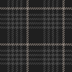 Check pattern in dark grey and black for autumn winter prints. Seamless hounds tooth tartan graphic vector background for scarf, skirt, blanket, duvet cover, other modern fashion fabric design.