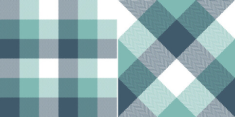 Buffalo check plaid pattern in turquoise green blue and white. Seamless herringbone tartan plaid vector for spring scarf, flannel shirt, blanket, duvet cover, other modern fashion textile design. - 460589977