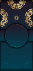 Brochure template with gradient blue color with vintage gold pattern for your congratulations.