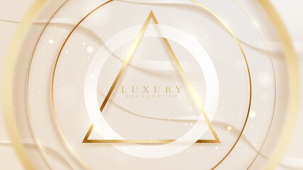 White circle and sparkle golden triangle line with blur elements, Luxury background, Modern cover beauty design. Vector illustration.