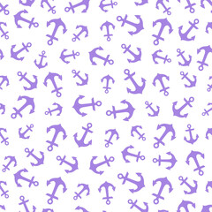 Fototapeta na wymiar White seamless pattern with purple anchors. Cute and childish design for fabric, textile, wallpaper, bedding, swaddles, toys or gender-neutral apparel. 
