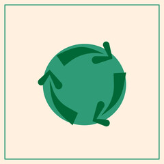Simple recycling icon, ecology green circle, arrows and earth cycle