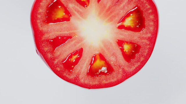 Beautiful red slice tomato. Copy space. Top view.
