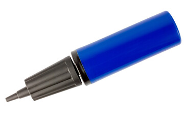 Hand pump on a white background. Ball pump. Isolate on white. Blue pump.