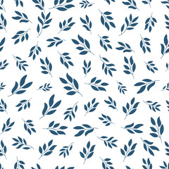 Navy leaves seamless pattern with white background.