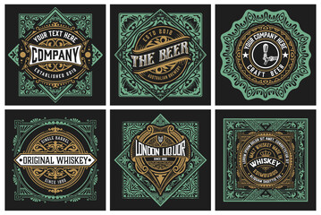 Set of 6 labels. Western style