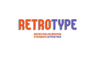 Condensed font of retro style, old alphabet sans serif, letters from A to Z and numbers from 0 to 9 for you designs