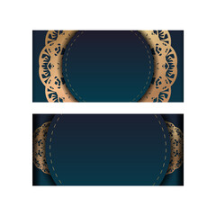 Flyer template with gradient blue color with mandala gold pattern for your congratulations.