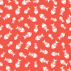 Red seamless pattern with fish bones. 