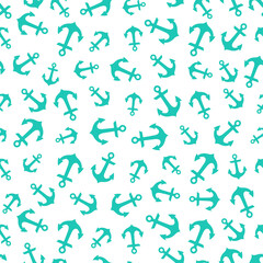 Fototapeta na wymiar White seamless pattern with blue anchors. Cute and childish design for fabric, textile, wallpaper, bedding, swaddles, toys or gender-neutral apparel. 