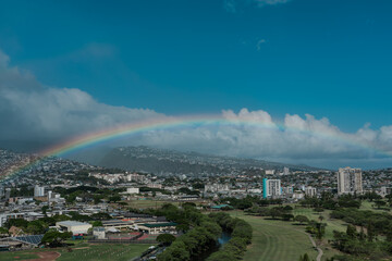 Rainbow over the sky, city of honolulu, oahu hawaii. Ala Wai Golf Course