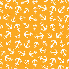Yellow seamless pattern with white anchors. Cute and childish design for fabric, textile, wallpaper, bedding, swaddles, toys or gender-neutral apparel. 