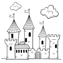 Fototapeta premium Hand drawn castle coloring page for kids