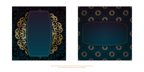 Gradient blue gradient flyer template with greek gold pattern print-ready.