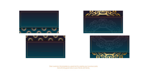 Gradient blue business card with greek gold pattern for your business.