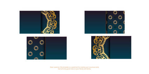 Gradient blue business card with Greek gold pattern for your personality.