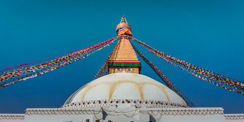 Buddha Temple with prayer flags in Kathmandu, Nepal