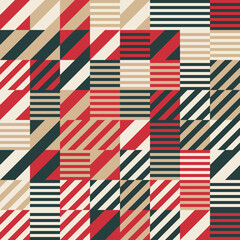 Fototapeta premium Geometry minimalistic christmas style seamless pattern with rectangles, squares, circles, simple shape and figure. Abstract vector design template for corporate identity, print fabric.
