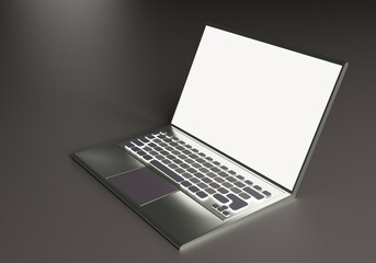 Notebook mockup. Laptop display is white. Laptop silver. Realistic notebook mockup on gray...