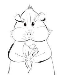 The hamster is holding a leaf of lettuce, contour