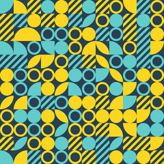 Geometry minimalistic seamless pattern with rectangles, squares, circles, simple shape and figure. Abstract vector design template for web banner, business presentation, fabric print