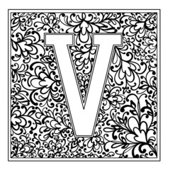 Alphabet. The letter V. Coloring. Vector